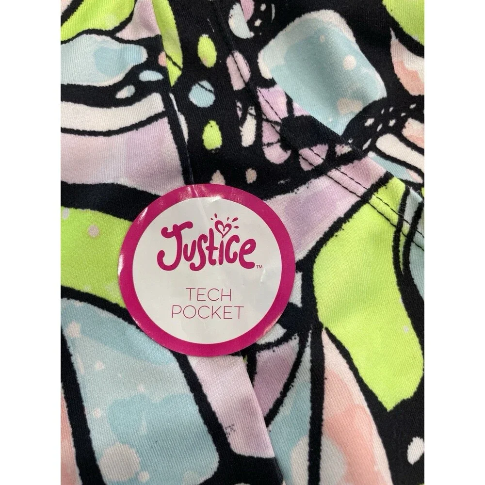 JUSTICE Size 16/18 Butterfly Print Leggings Phone Pockets Ornate Ankle NEW